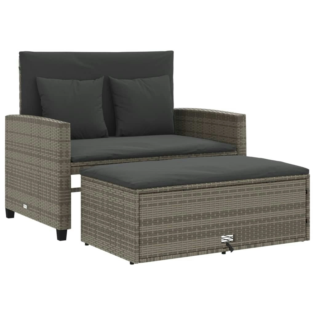 Garden Sofa with Cushions 2-Seater Grey Poly Rattan 365134