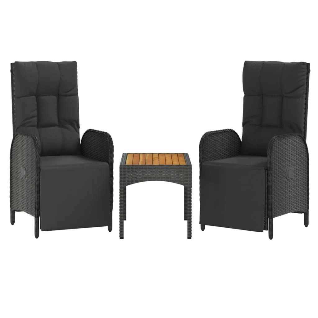 Garden Reclining Chairs 2 pcs with Table Black Poly Rattan 319910