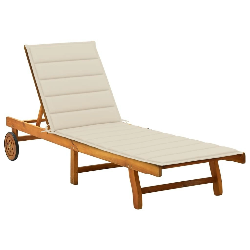 Garden Sun Lounger with Cushion Solid Acacia Wood 3061347