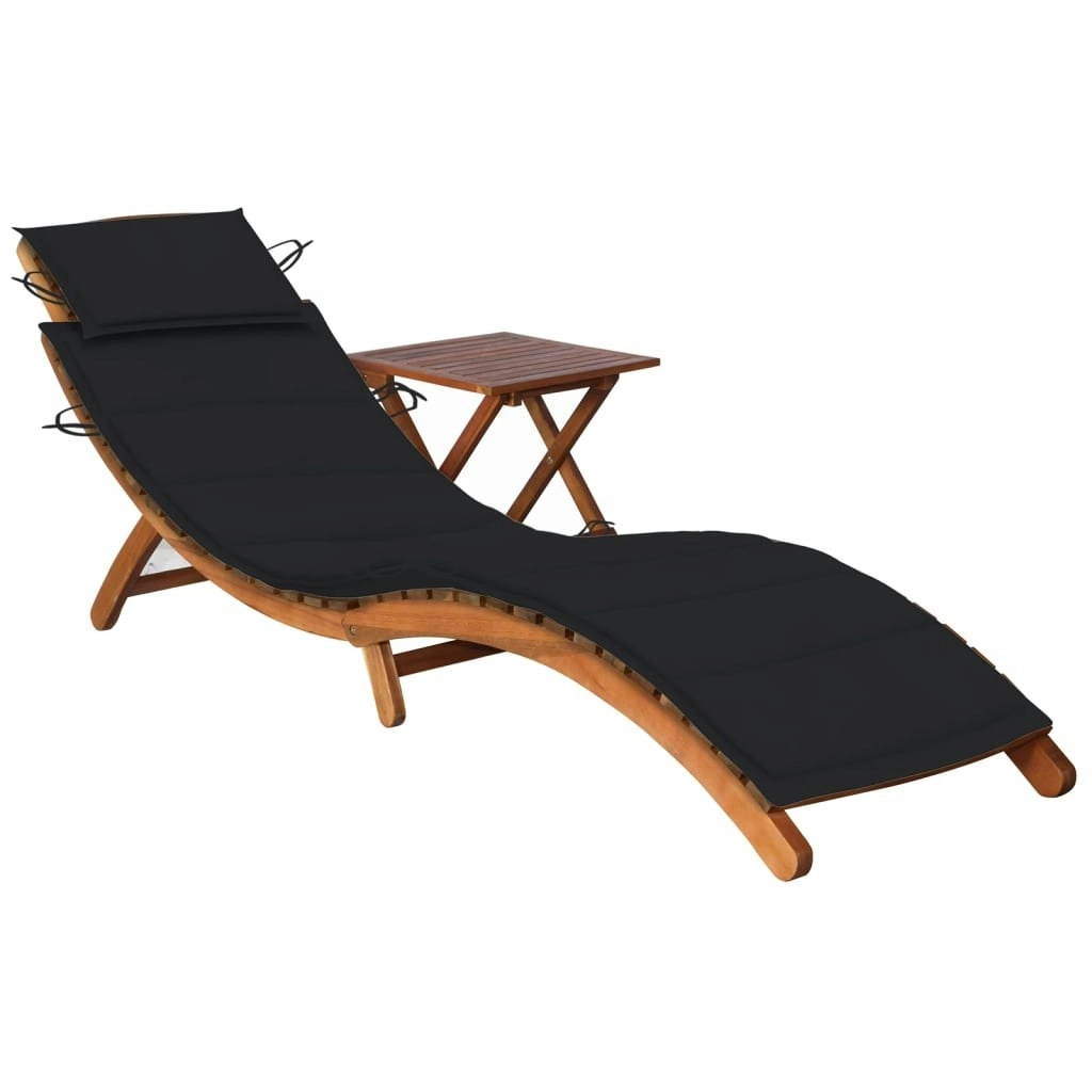 Garden Sun Lounger with Table and Cushion Solid Wood Acacia 3061594