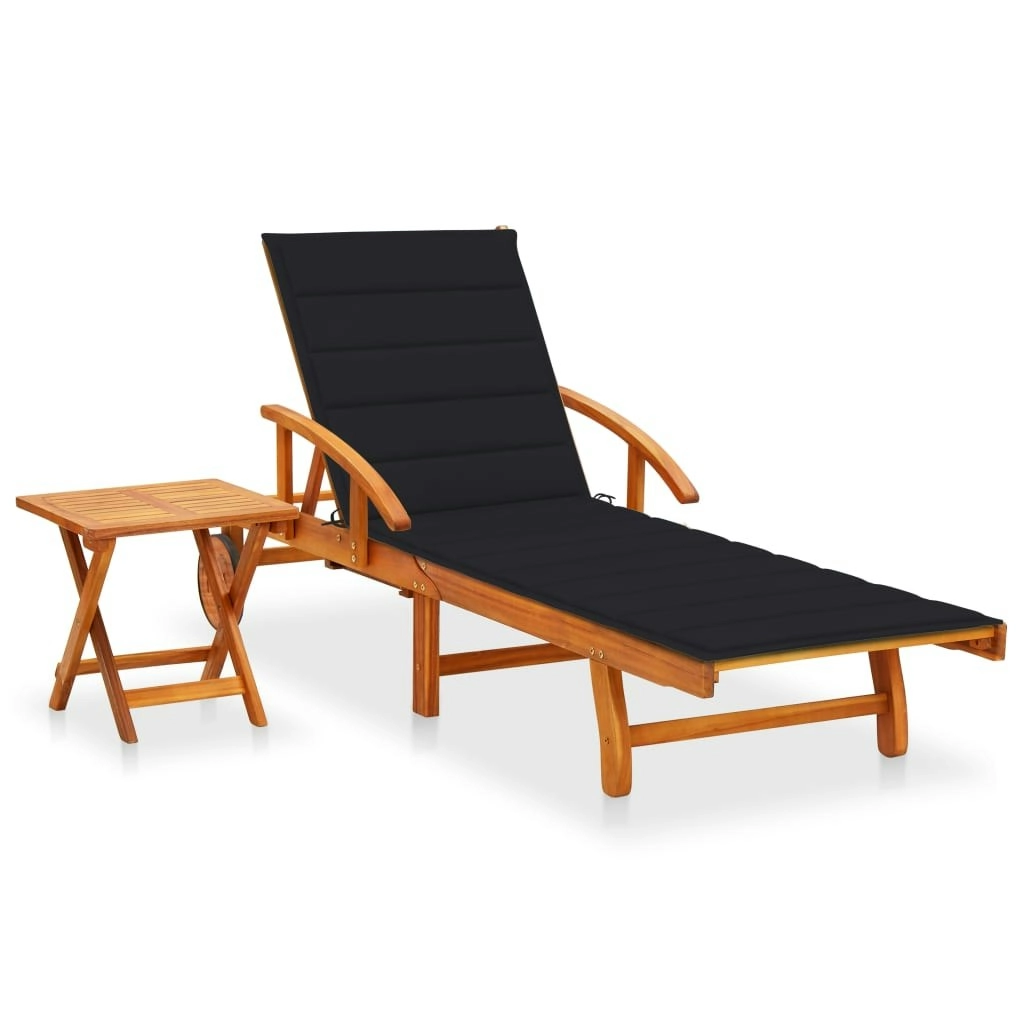 Garden Sun Lounger with Table and Cushion Solid Wood Acacia 3061624