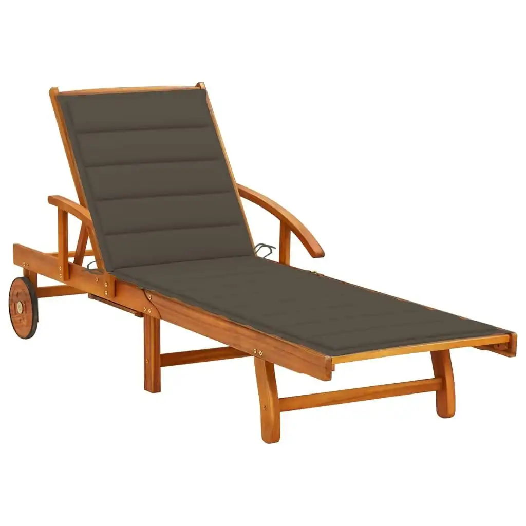 Garden Sun Lounger with Cushion Solid Acacia Wood 3061610