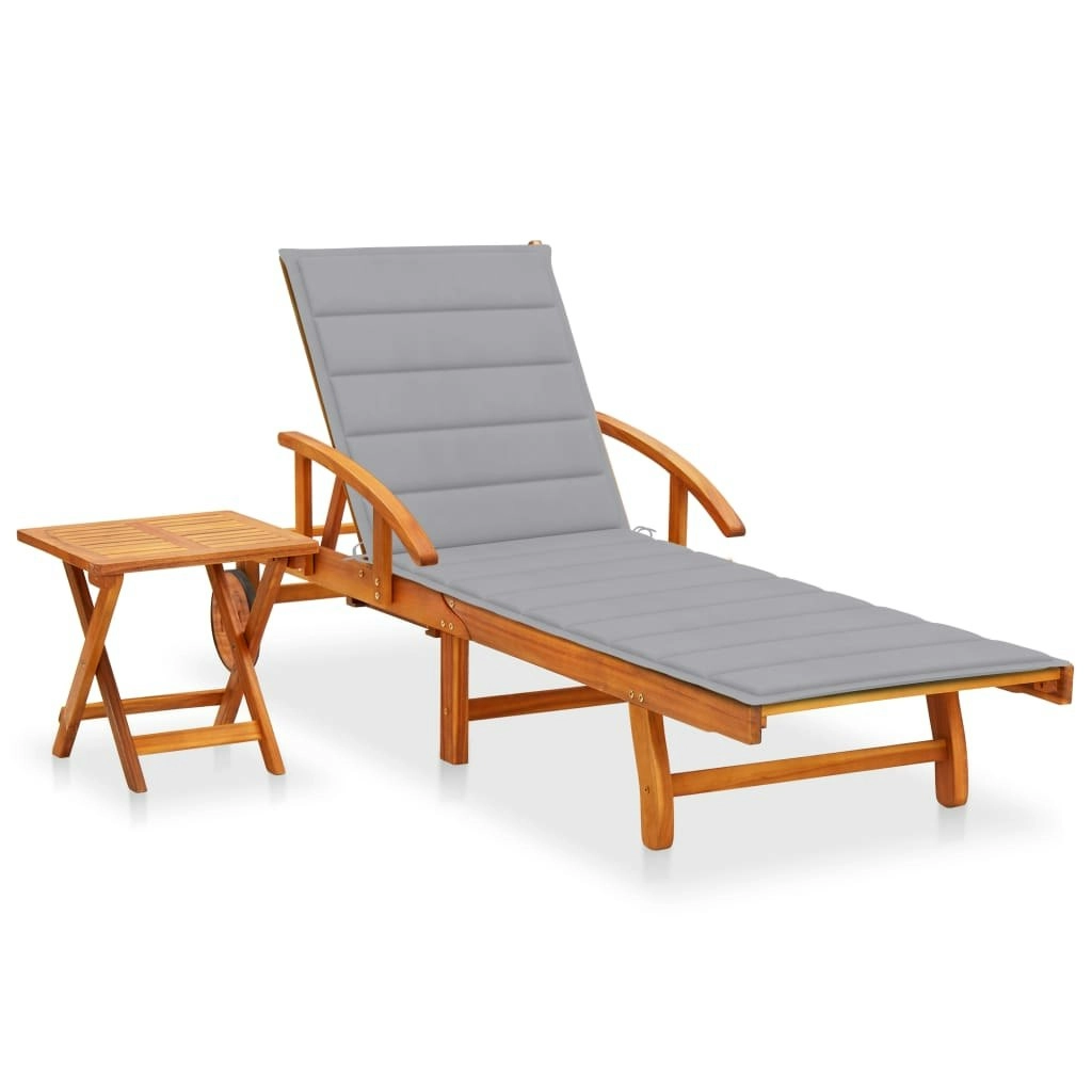 Garden Sun Lounger with Table and Cushion Solid Wood Acacia 3061618