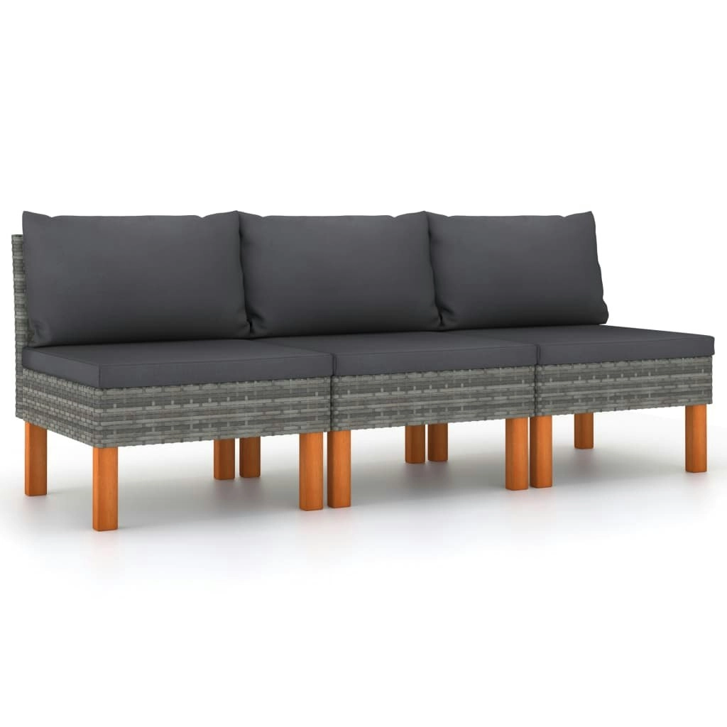 Middle Sofas 3 pcs Poly Rattan and Solid Eucalyptus Wood 315759