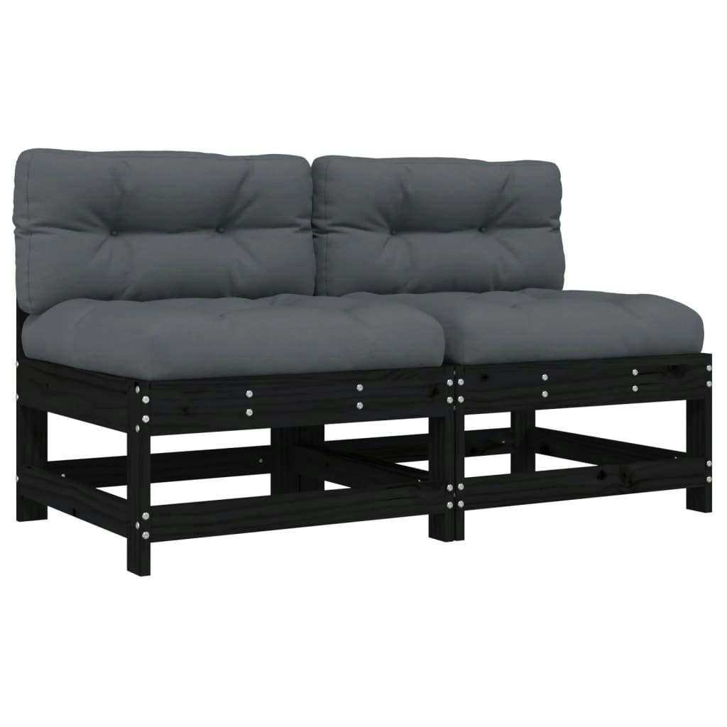 Middle Sofas with Cushions 2 pcs Black Solid Wood Pine 825580