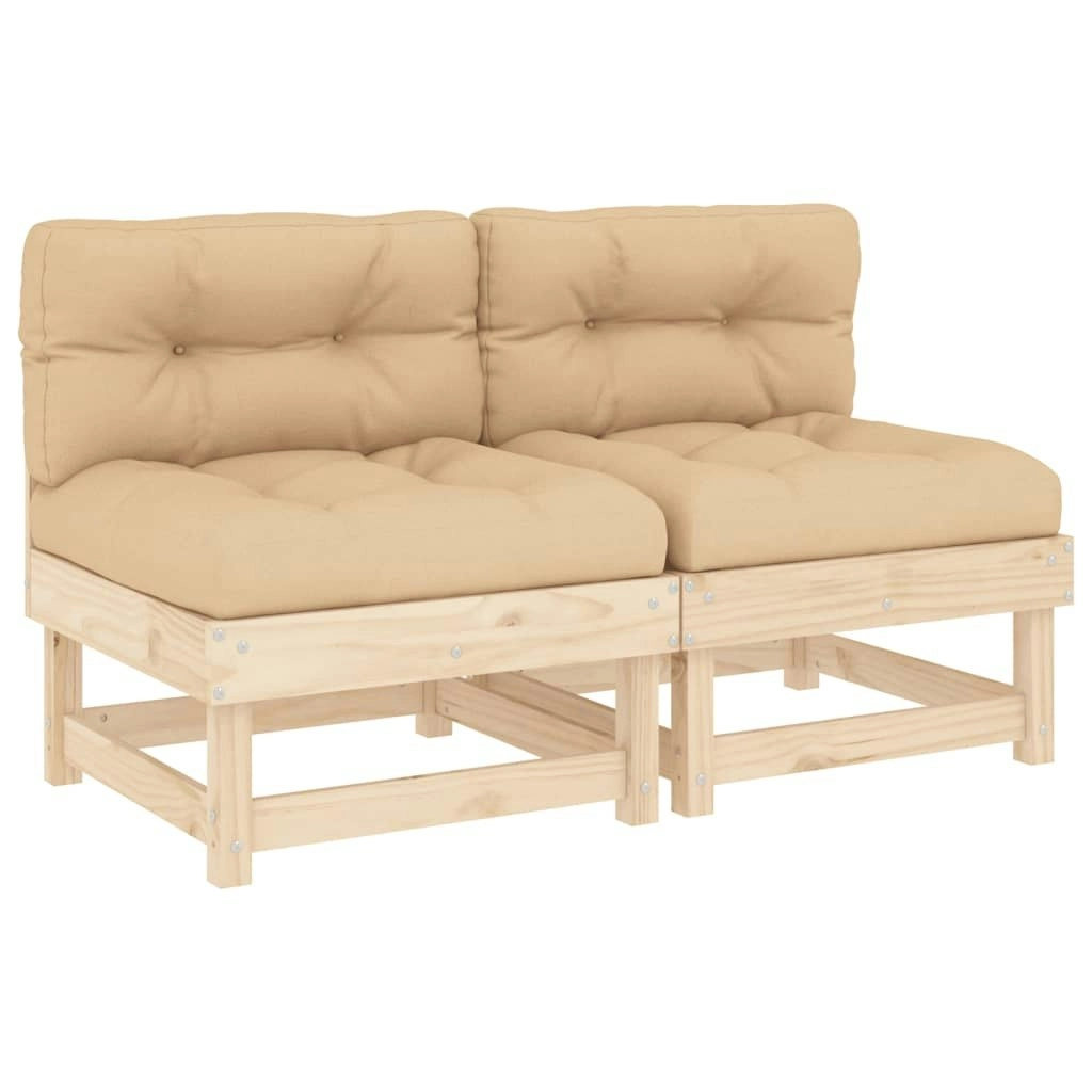 Middle Sofas with Cushions 2 pcs Solid Wood Pine 825457