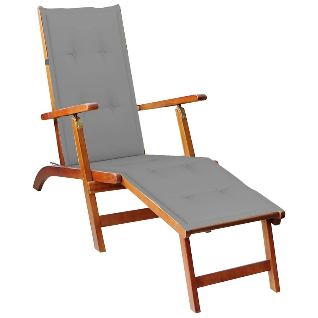 Outdoor Deck Chair with Footrest and Cushion Solid Acacia Wood 3064015