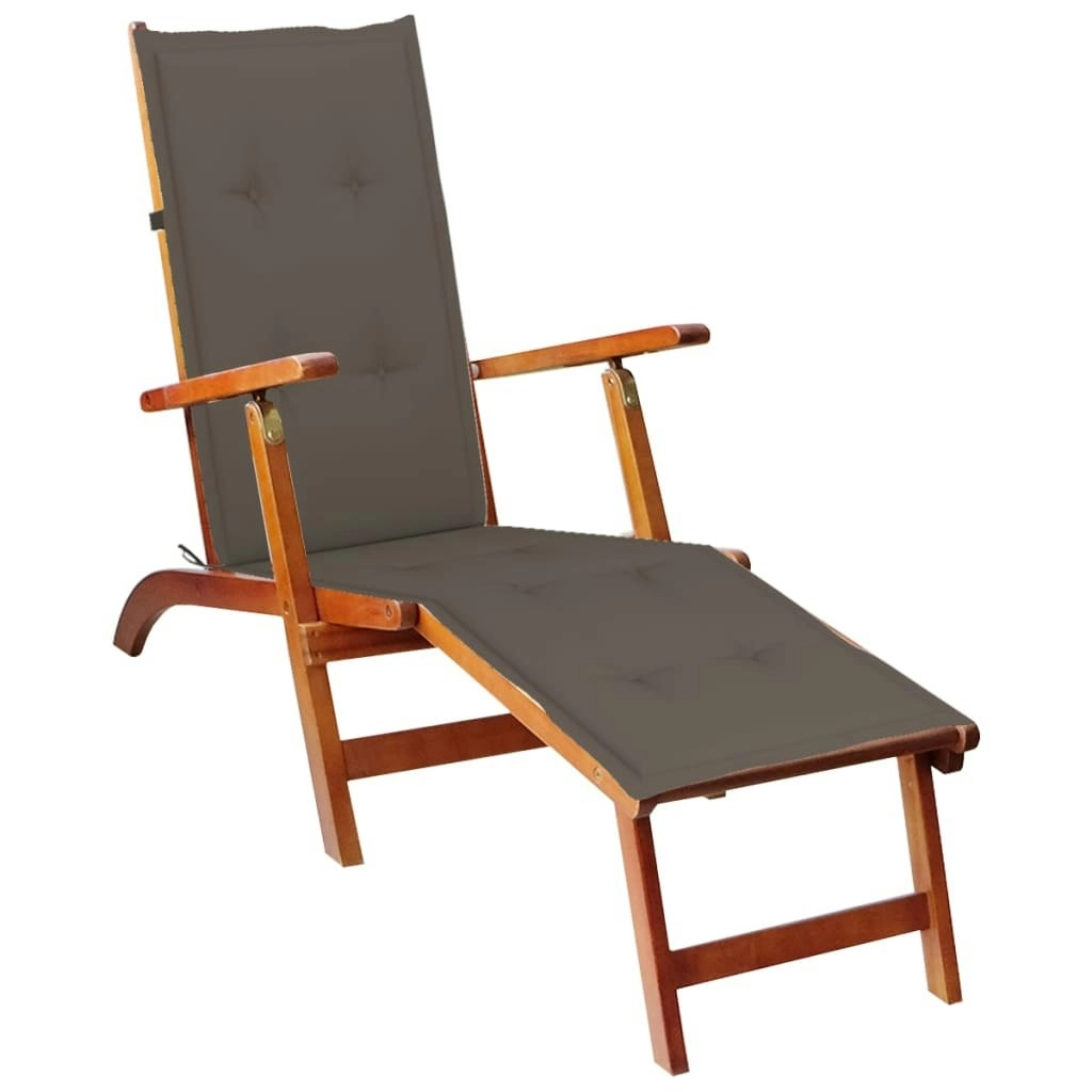 Outdoor Deck Chair with Footrest and Cushion Solid Acacia Wood 3064022