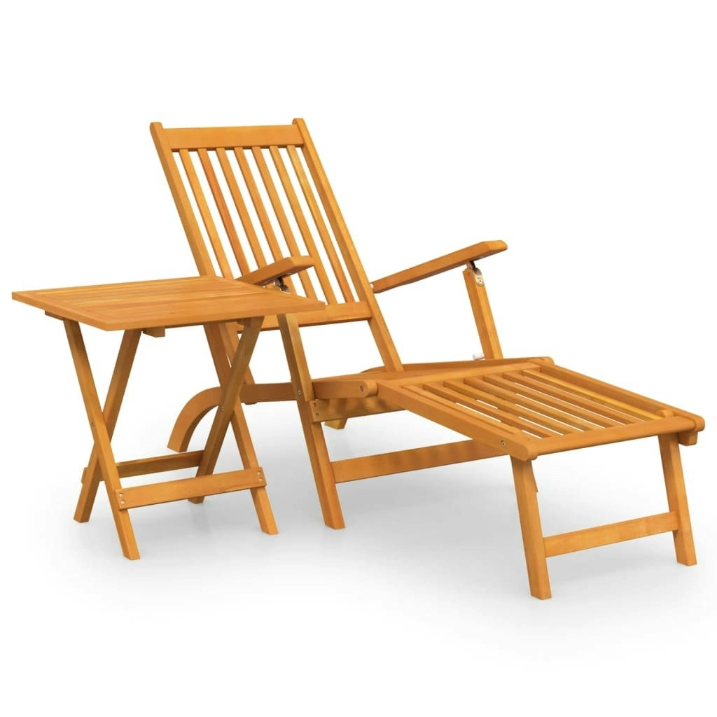 Outdoor Deck Chair with Footrest and Table Solid Wood Acacia 3120439