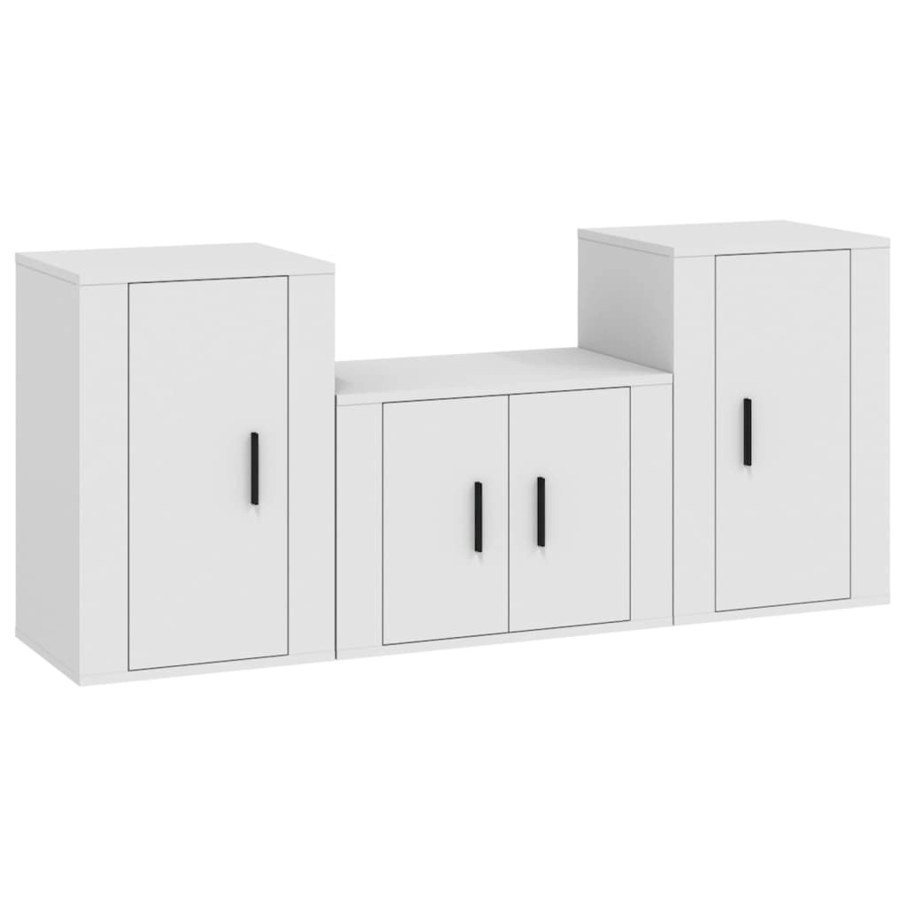 3 Piece TV Cabinet Set White Engineered Wood 3188494