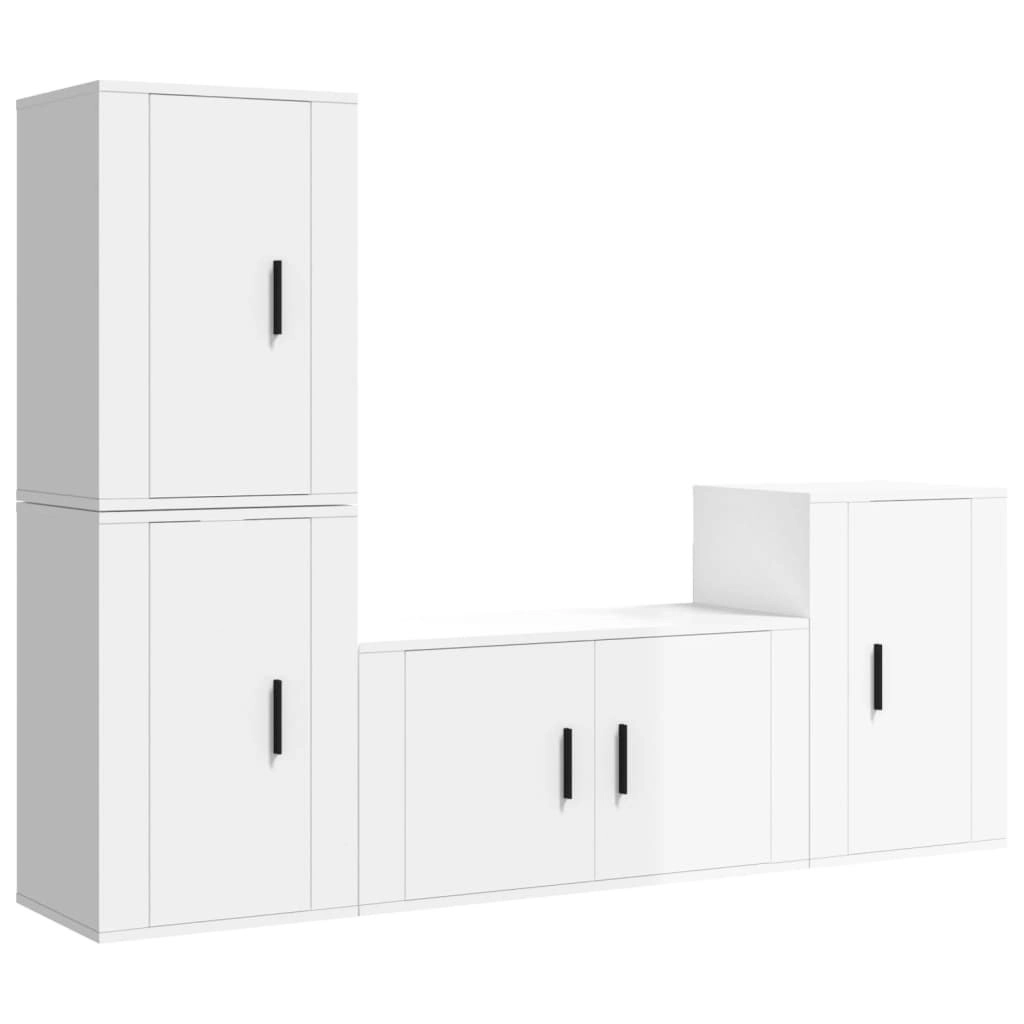 4 Piece TV Cabinet Set High Gloss White Engineered Wood 3188608