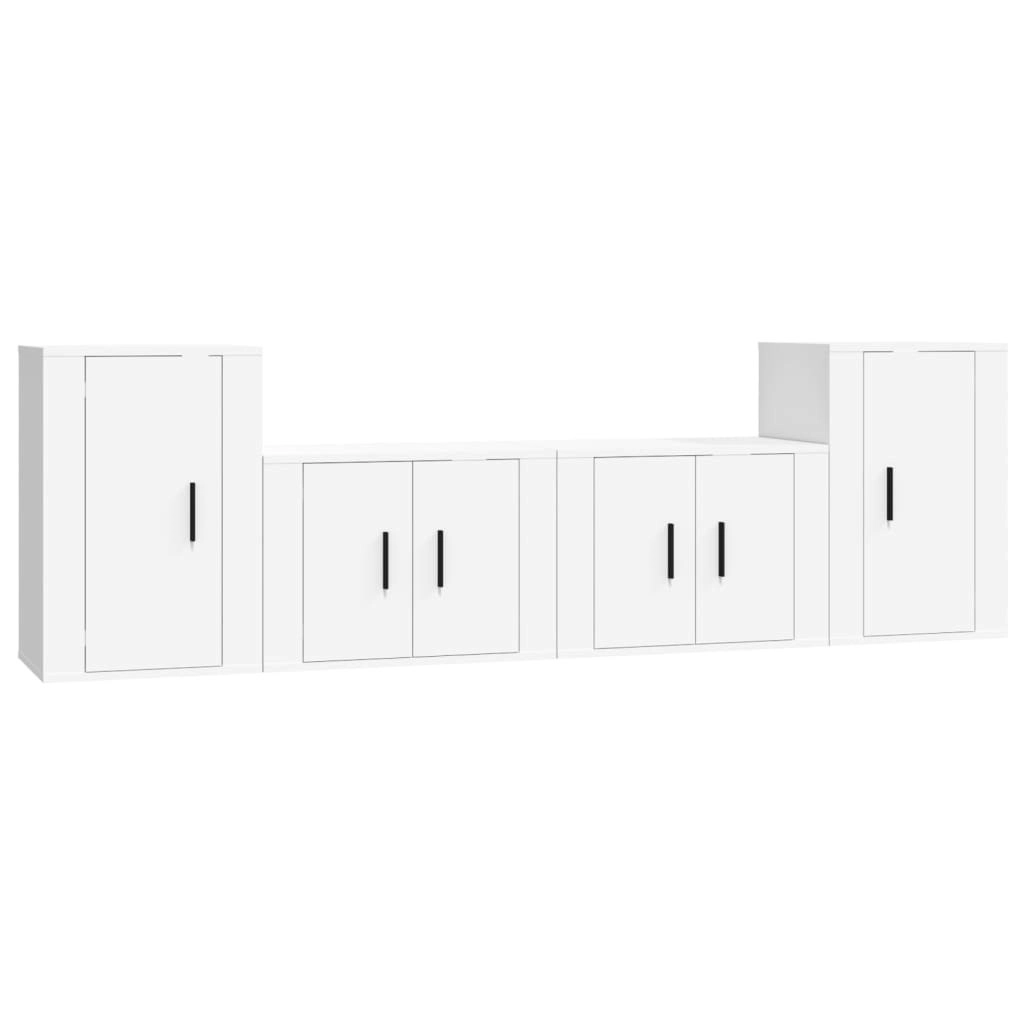 4 Piece TV Cabinet Set White Engineered Wood 3188542