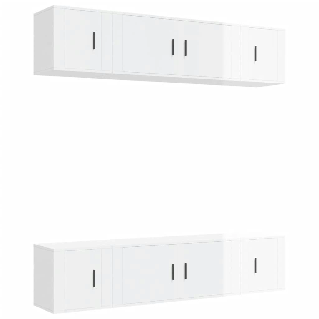 6 Piece TV Cabinet Set High Gloss White Engineered Wood 3188656