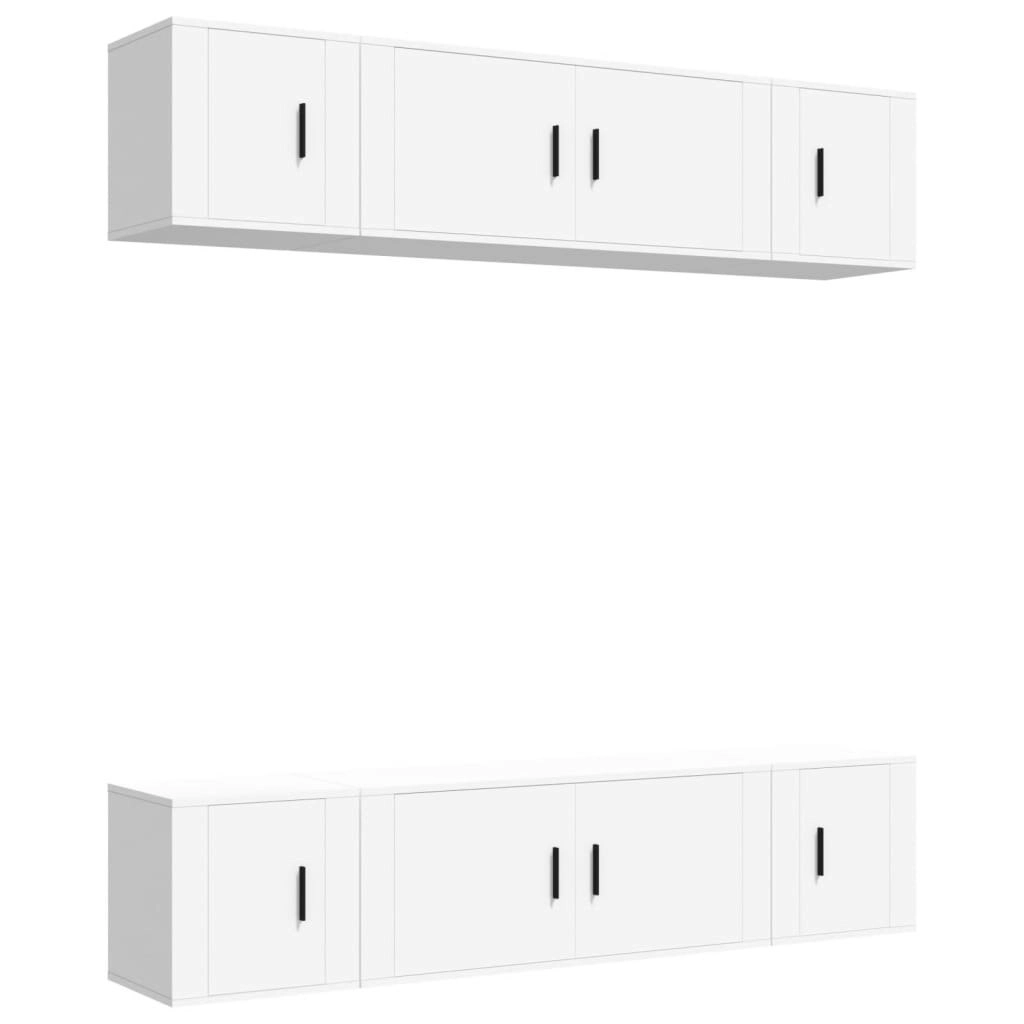 6 Piece TV Cabinet Set White Engineered Wood 3188654