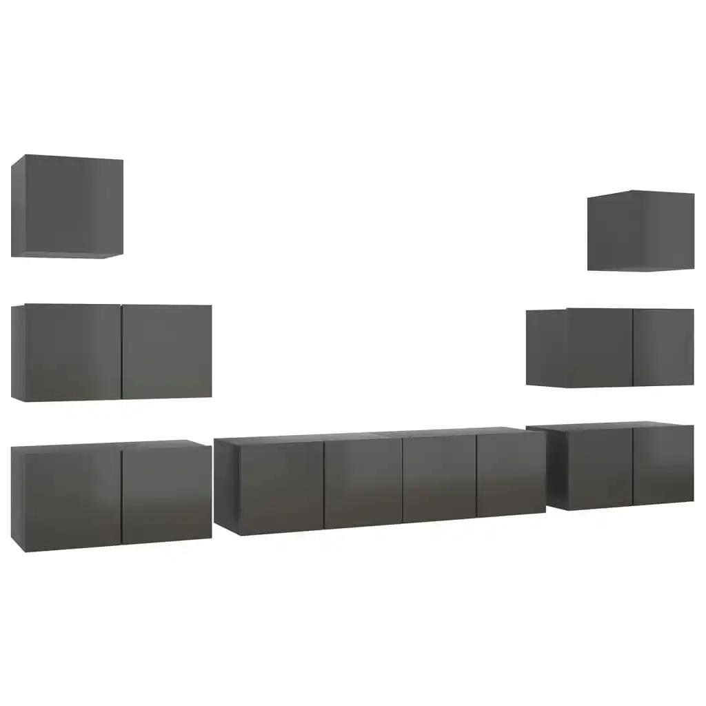 8 Piece TV Cabinet Set High Gloss Grey Engineered Wood 3079554