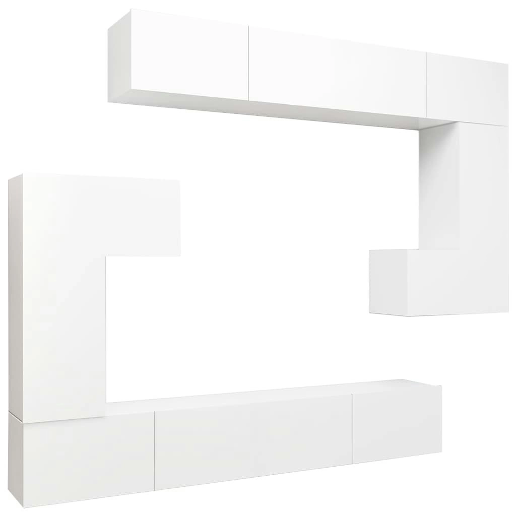 8 Piece TV Cabinet Set White Engineered Wood 3078725