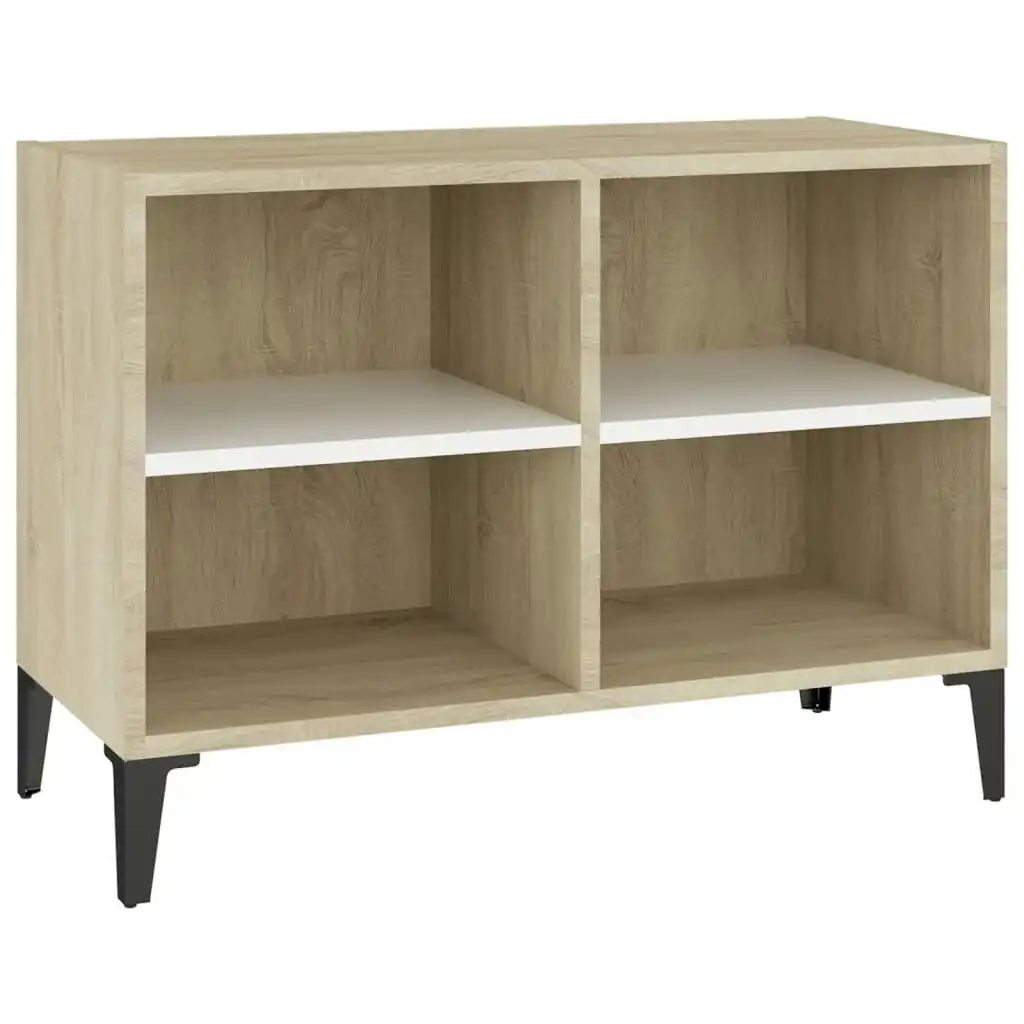 TV Cabinet with Metal Legs White and Sonoma Oak 69.5x30x50 cm 805937