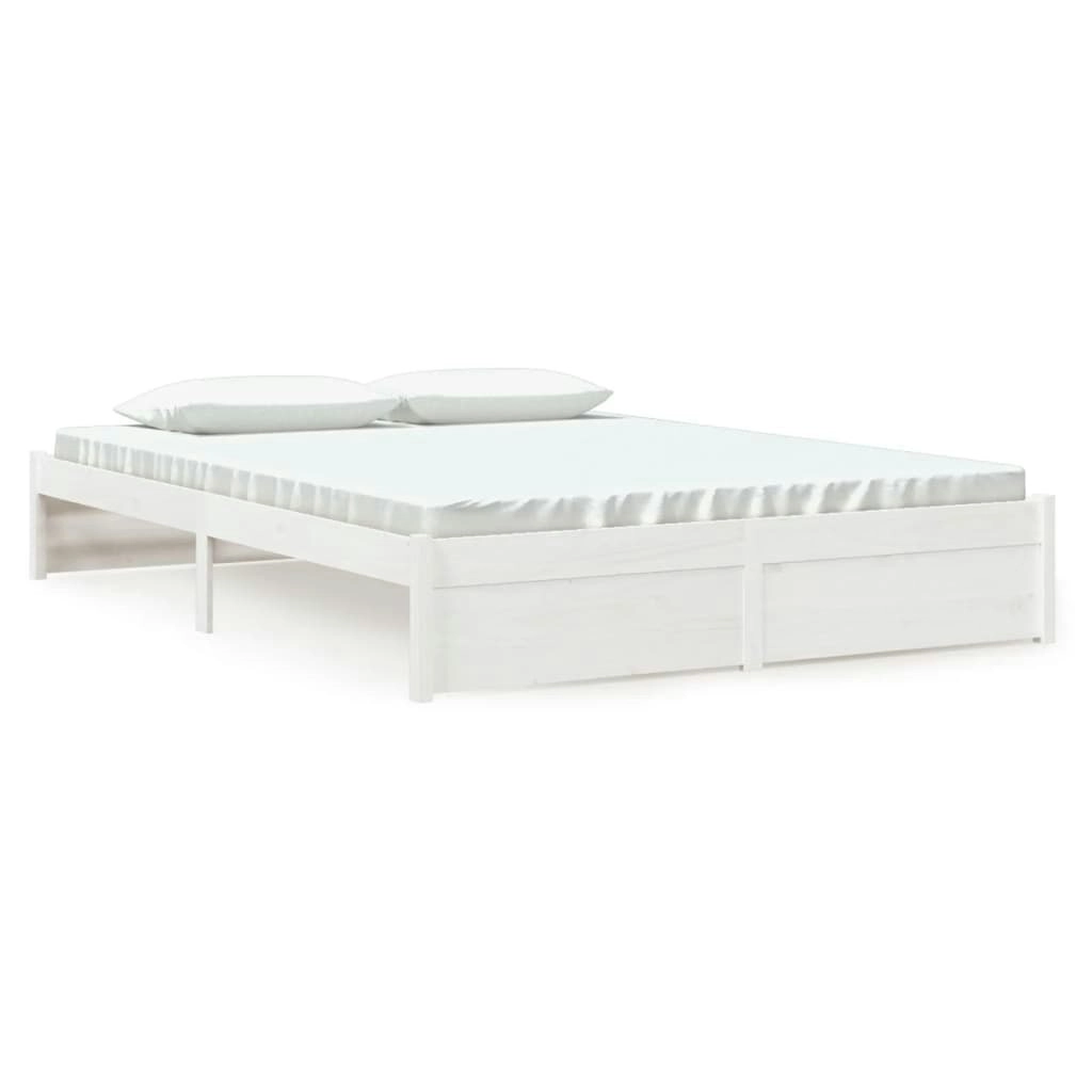 Bed Frame White Solid Wood 153x203 cm Queen Size 814955