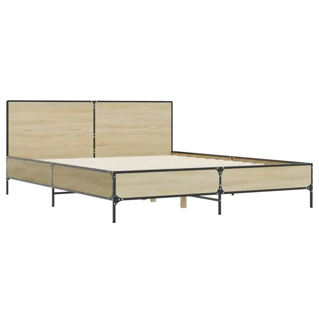 Bed Frame Sonoma Oak 135x190 cm Engineered Wood and Metal 3280028