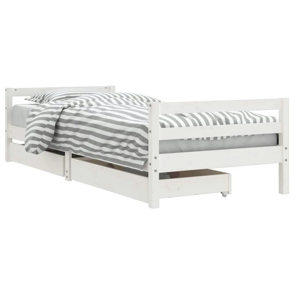 Kids Bed Frame with Drawers White 90x190 cm Solid Wood Pine 834448