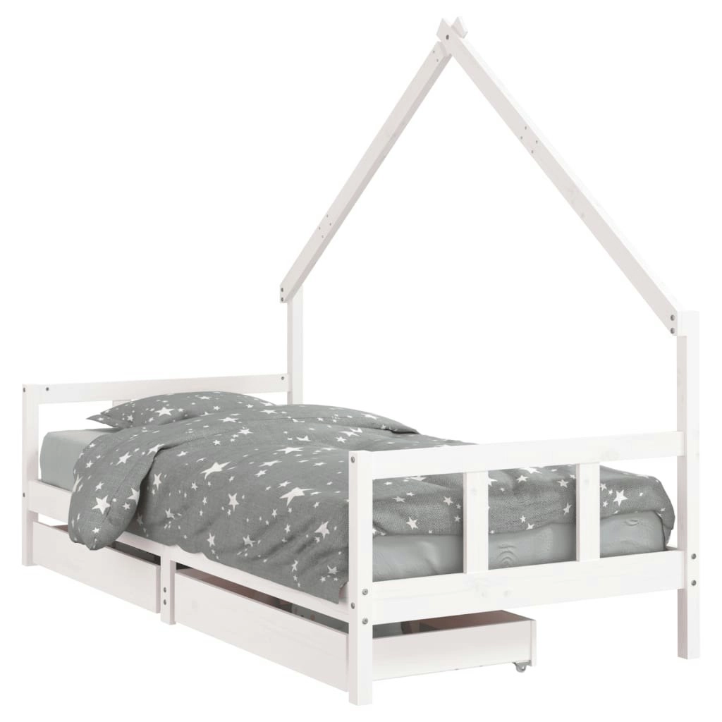 Kids Bed Frame with Drawers White 90x190 cm Solid Wood Pine 834547