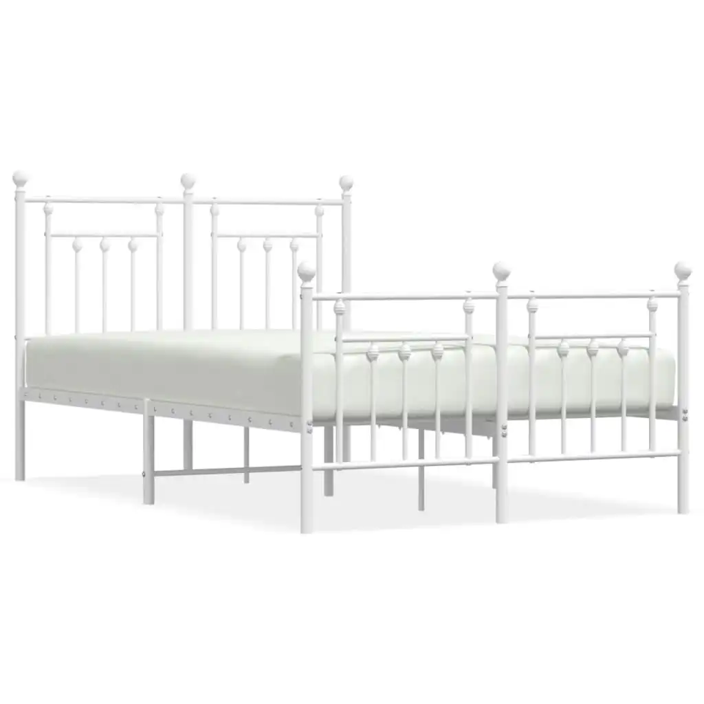 Metal Bed Frame with Headboard and Footboard White 137x187 cm Double Size 353603