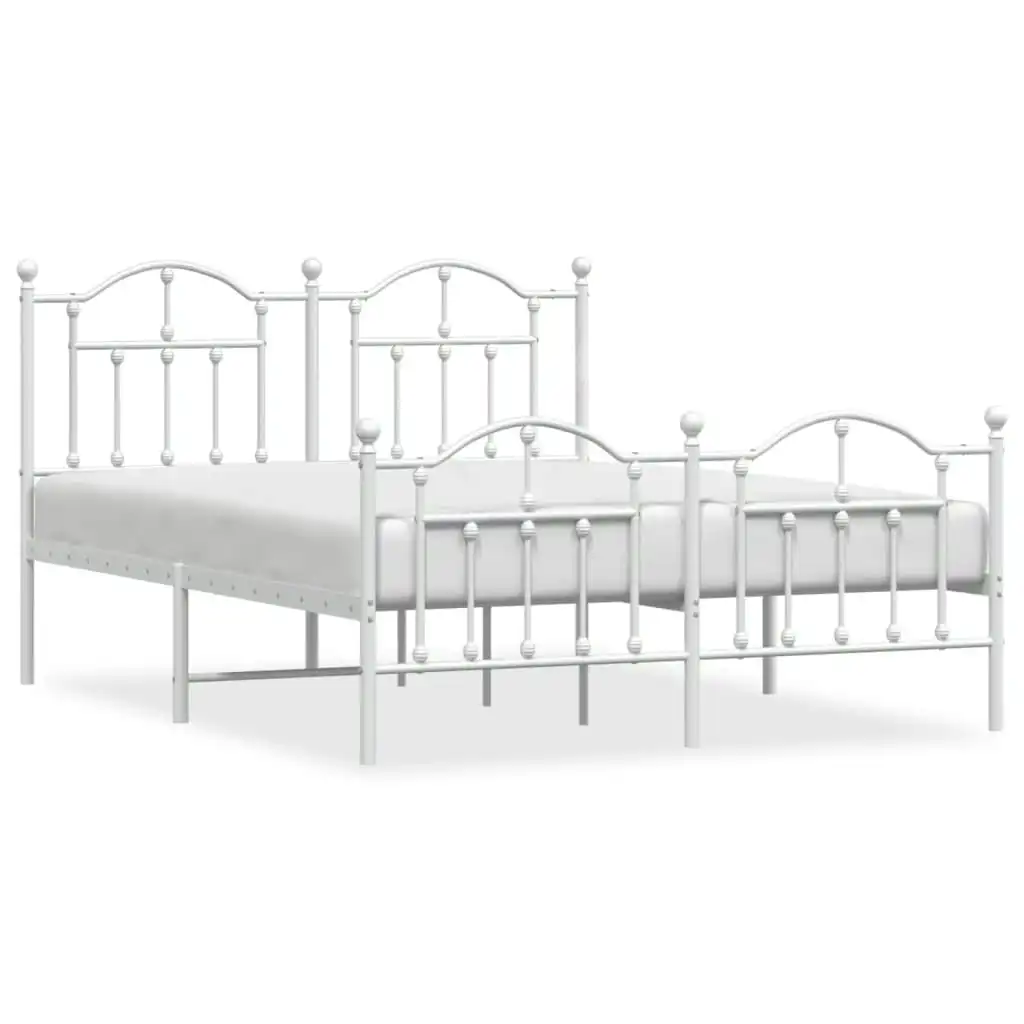 Metal Bed Frame with Headboard and Footboard White 153x203 cm Queen 353508