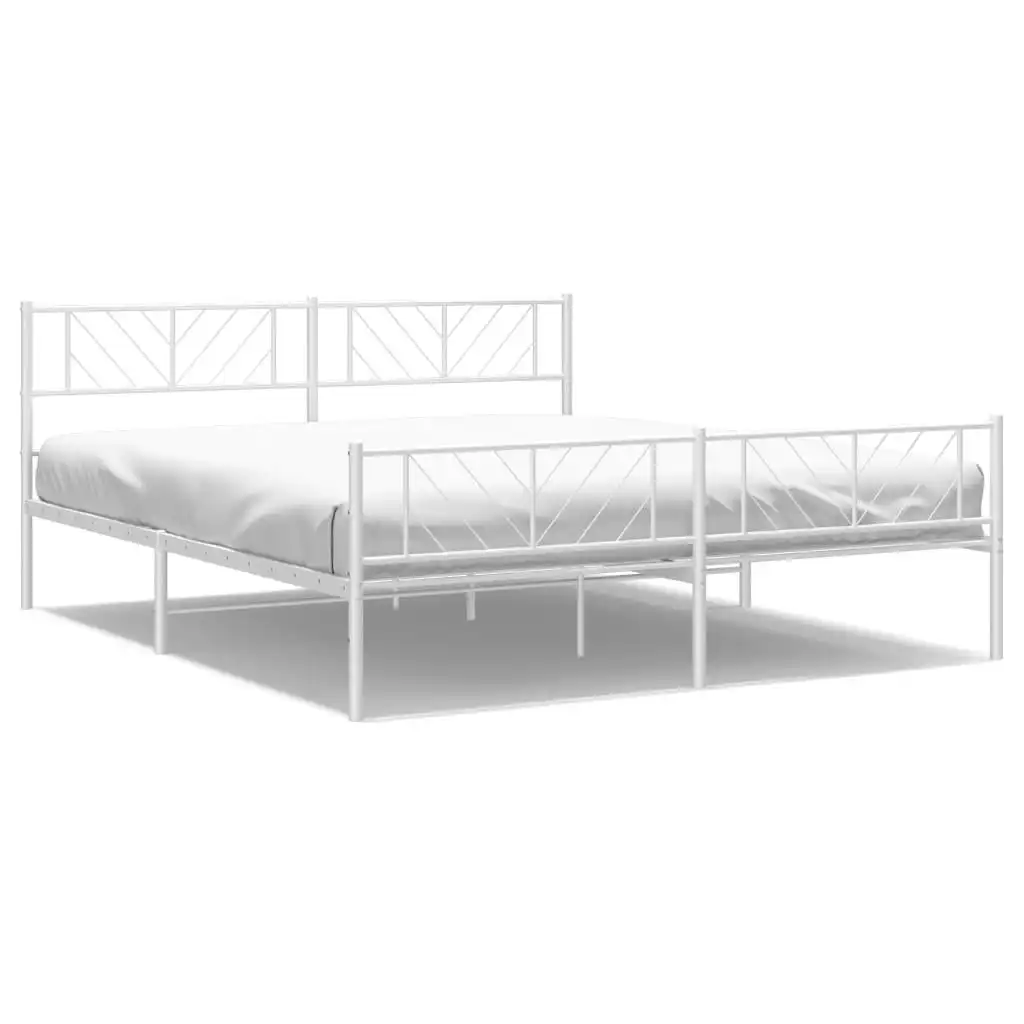 Metal Bed Frame with Headboard and Footboard White 183x203 cm King Size 372250