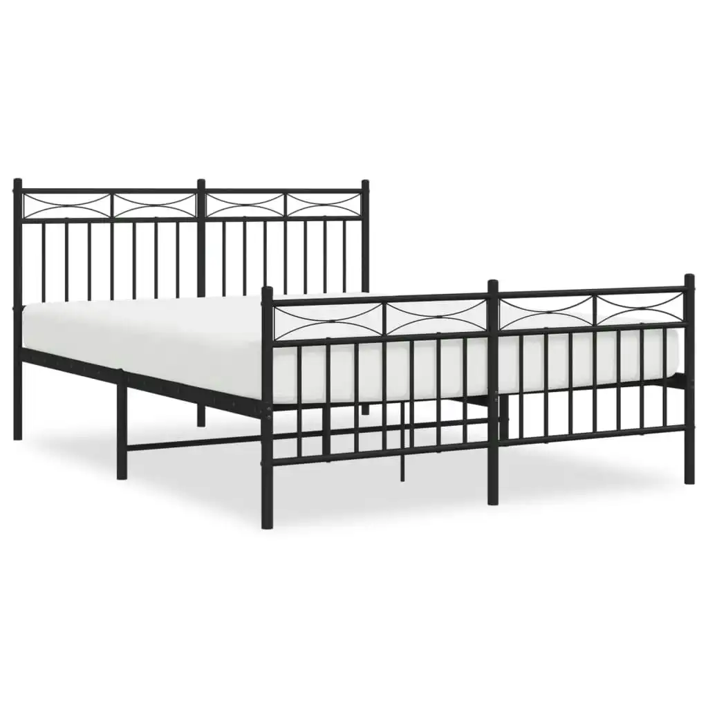 Metal Bed Frame with Headboard and FootboardÂ Black 135x190 cm 373708