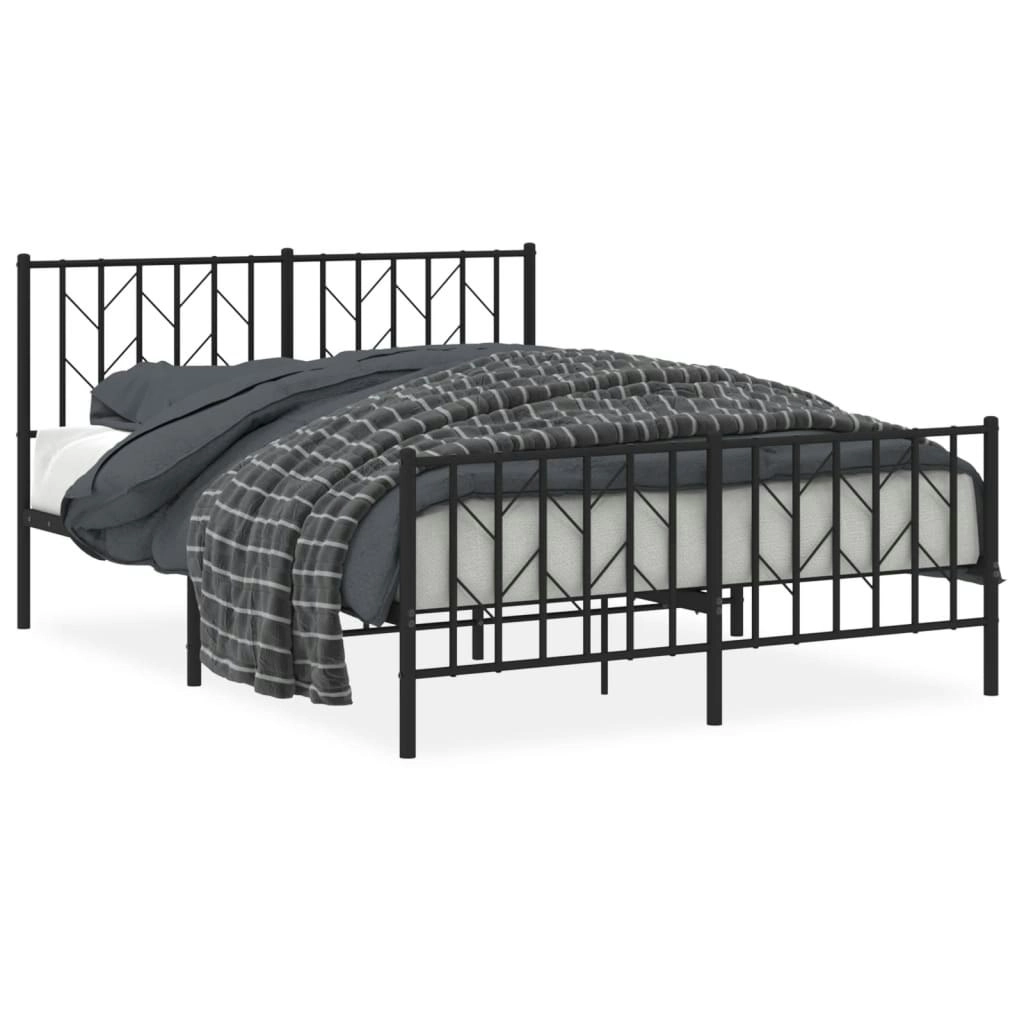 Metal Bed Frame with Headboard and FootboardÂ Black 135x190 cm 374454