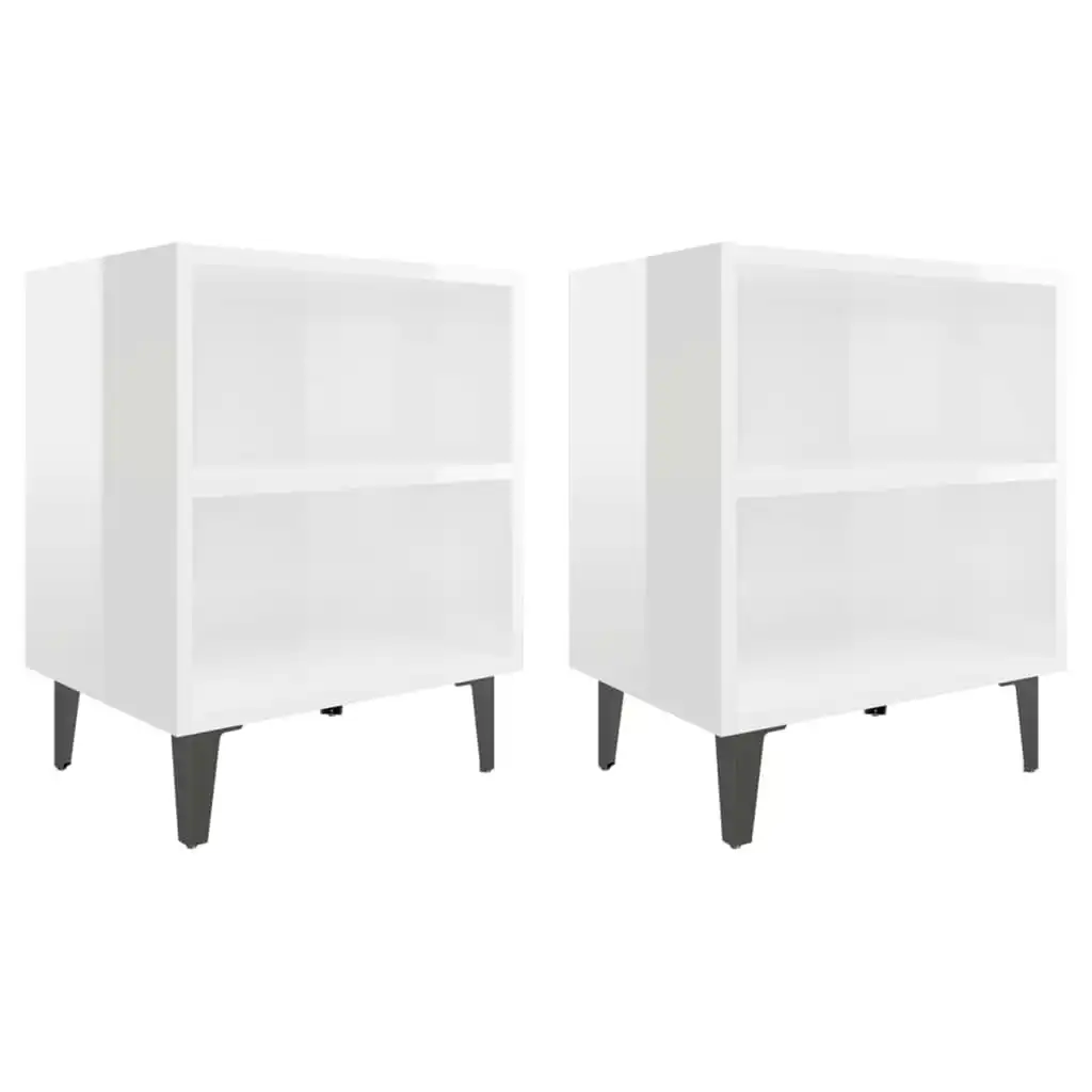 Bed Cabinets with Metal Legs 2 pcs High Gloss White 40x30x50 cm 805810