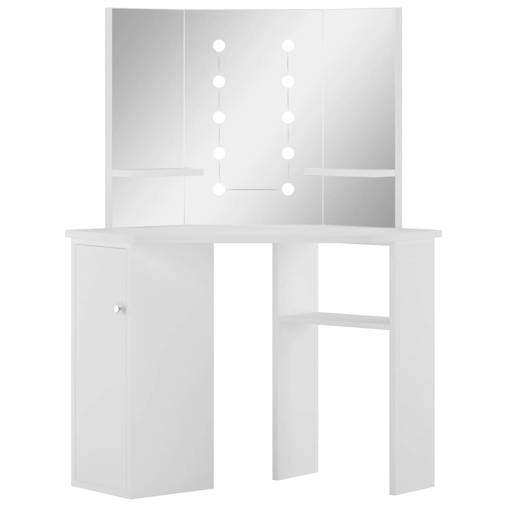 Corner Dressing Table Make-up Table with LED Light White 288450