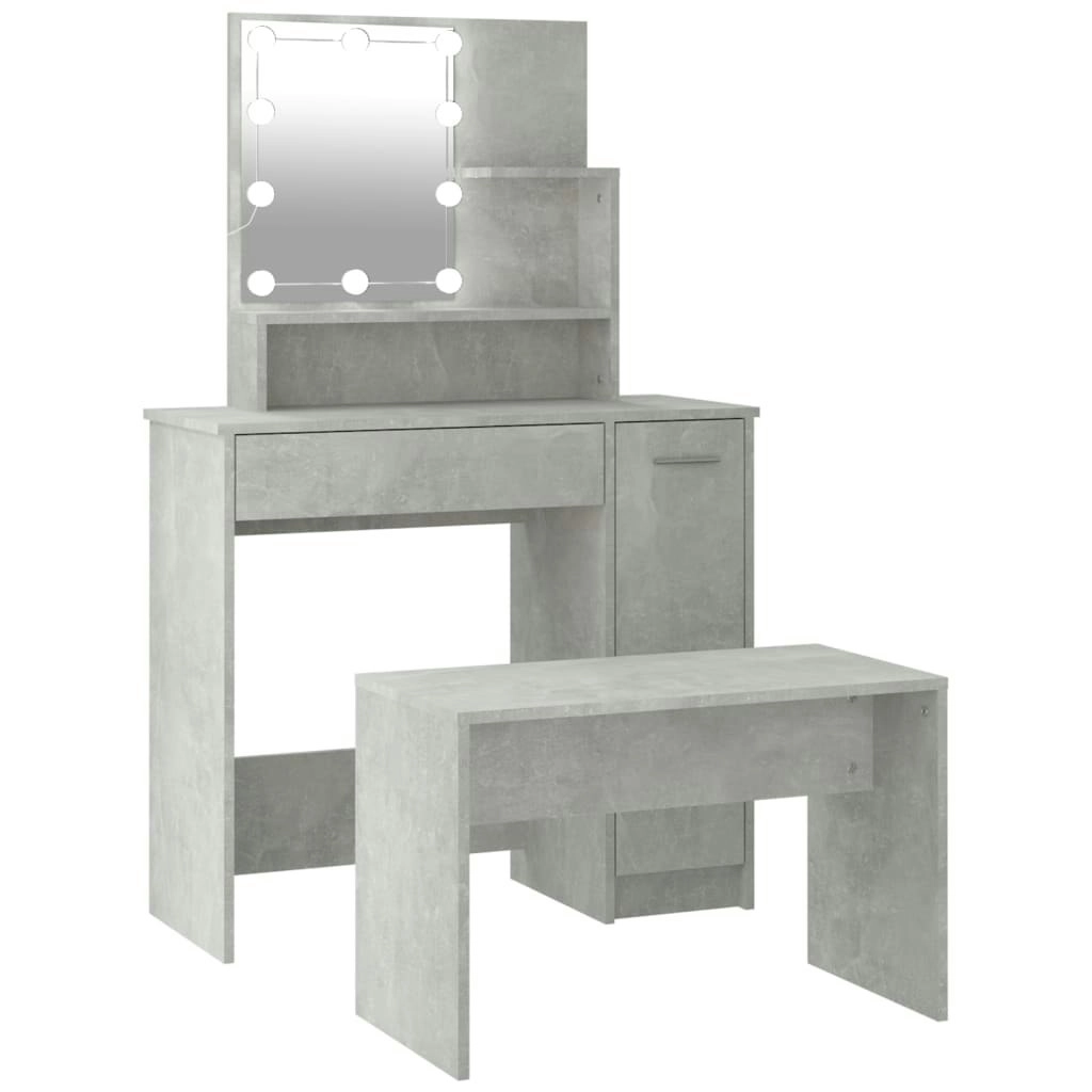 Dressing Table Set with LED Concrete Grey Engineered Wood 3114118