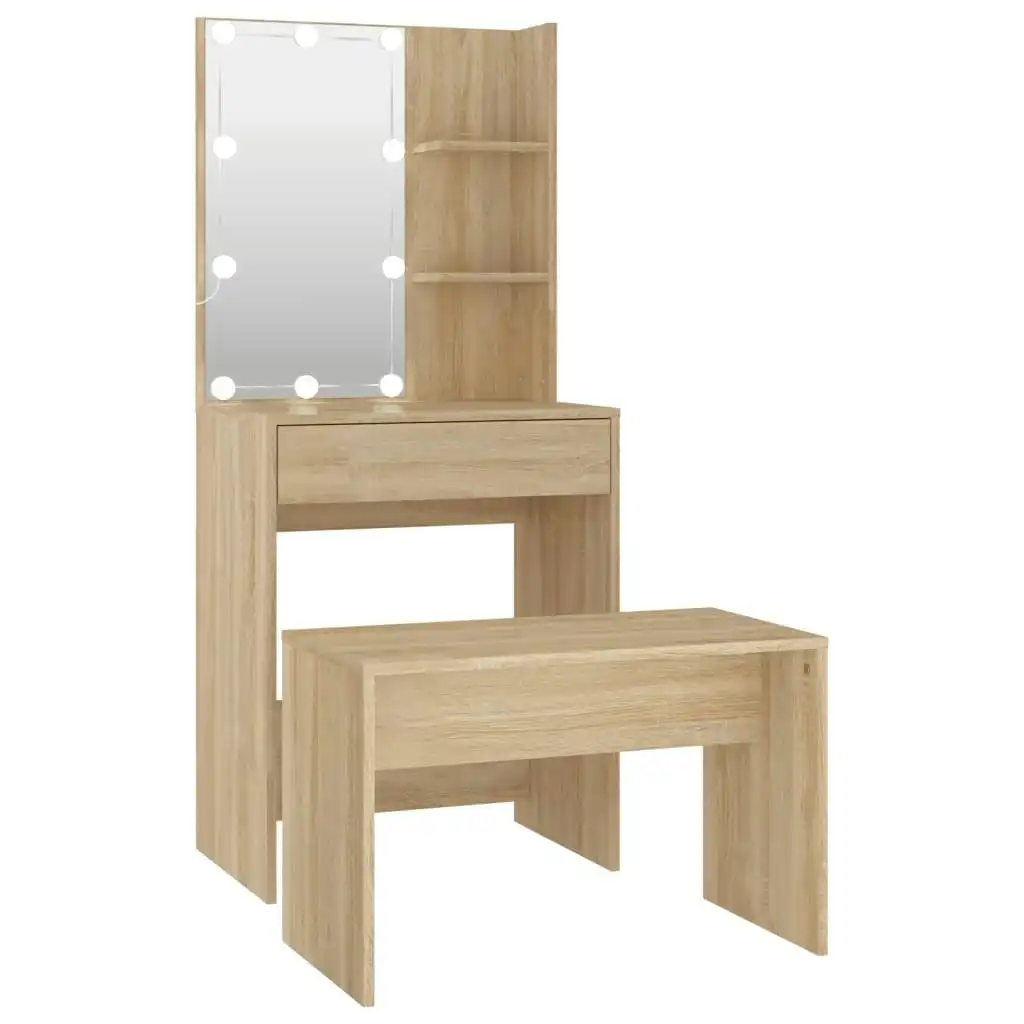 Dressing Table Set with LED Sonoma Oak Engineered Wood 3114133