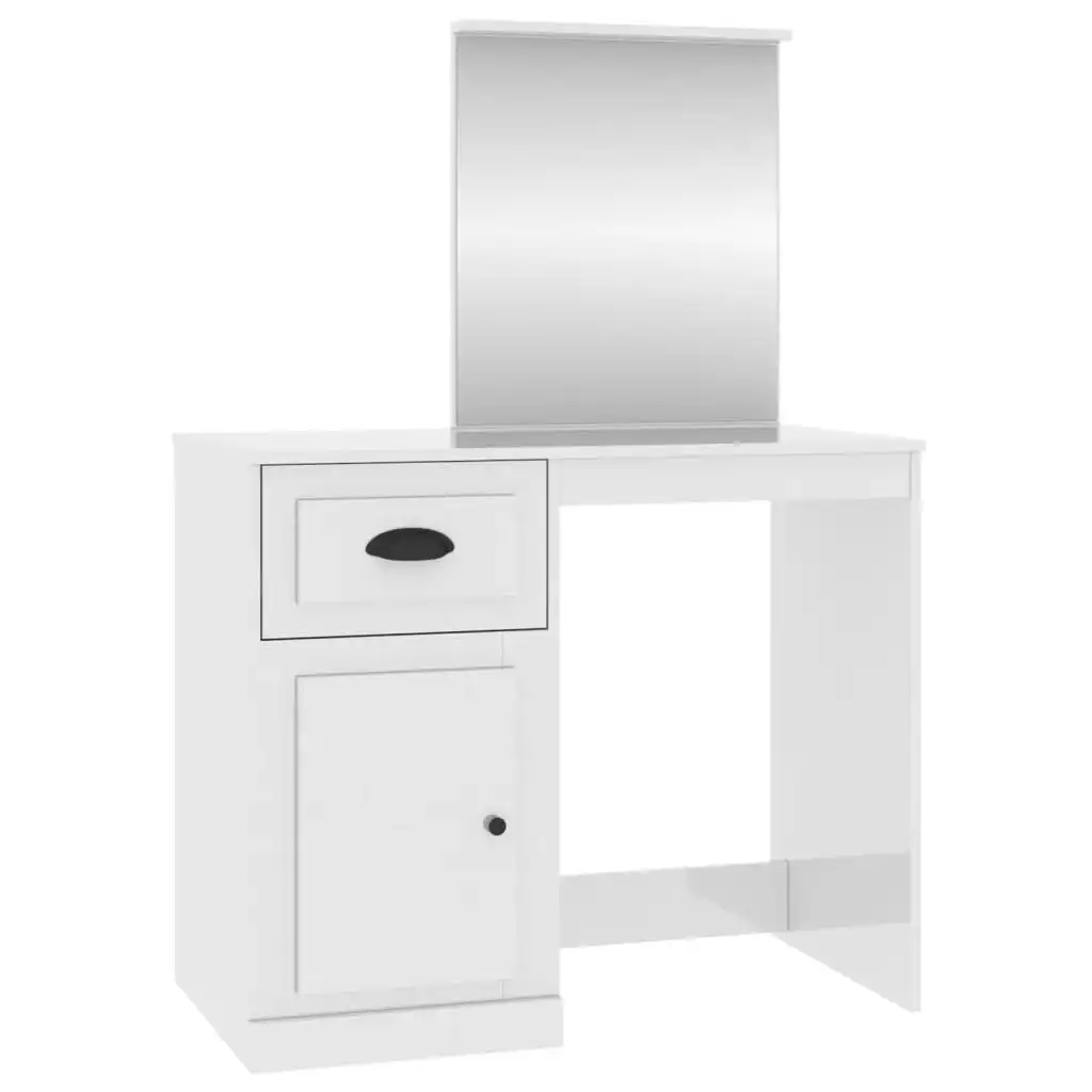 Dressing Table with Mirror High Gloss White 90x50x132.5 cm Engineered Wood 816762