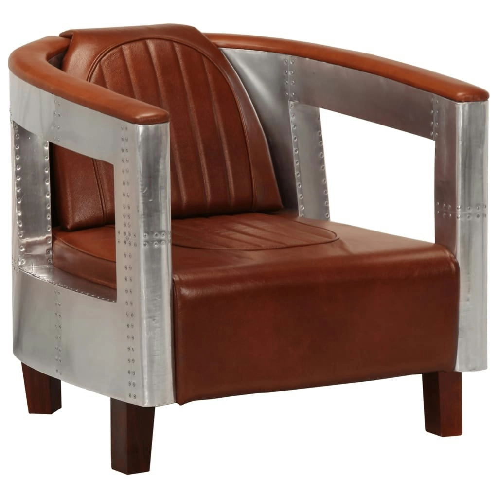 Aviator Armchair Brown Real Leather 247796