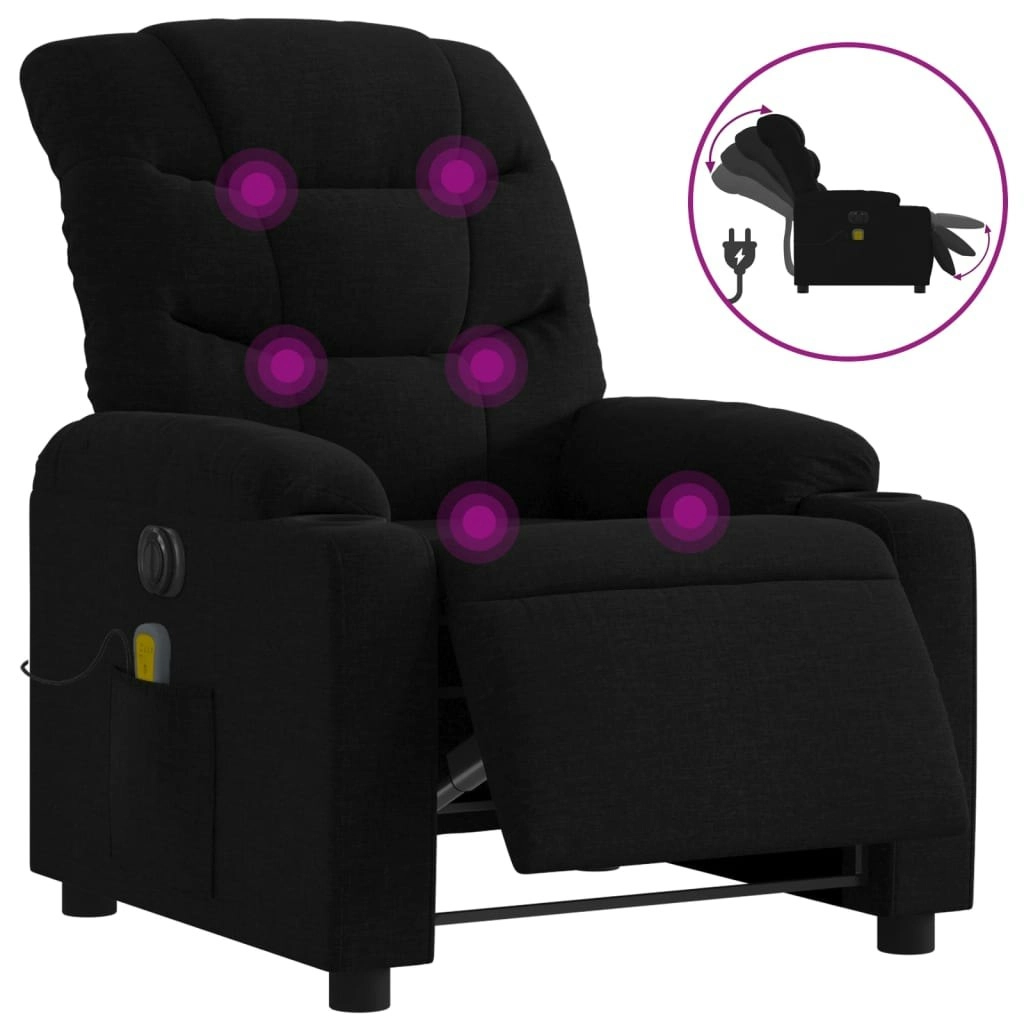 Electric Massage Recliner Chair Black Fabric 3206856