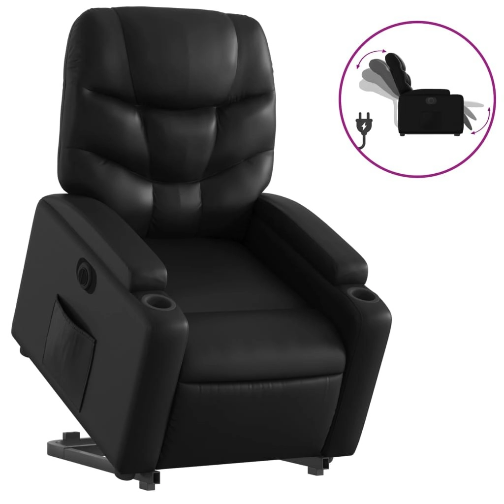 Electric Stand up Recliner Chair Black Faux Leather 3205658