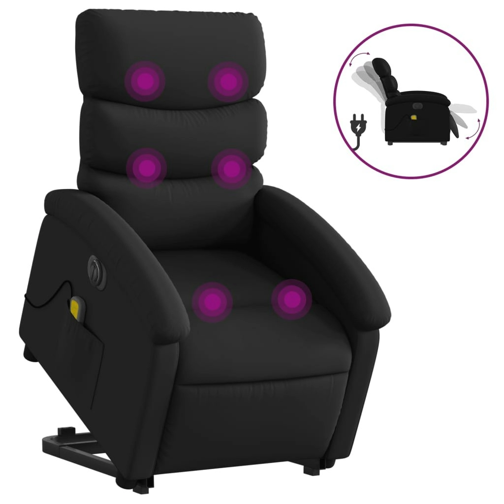 Electric Stand up Massage Recliner Chair Black Faux Leather 3205379