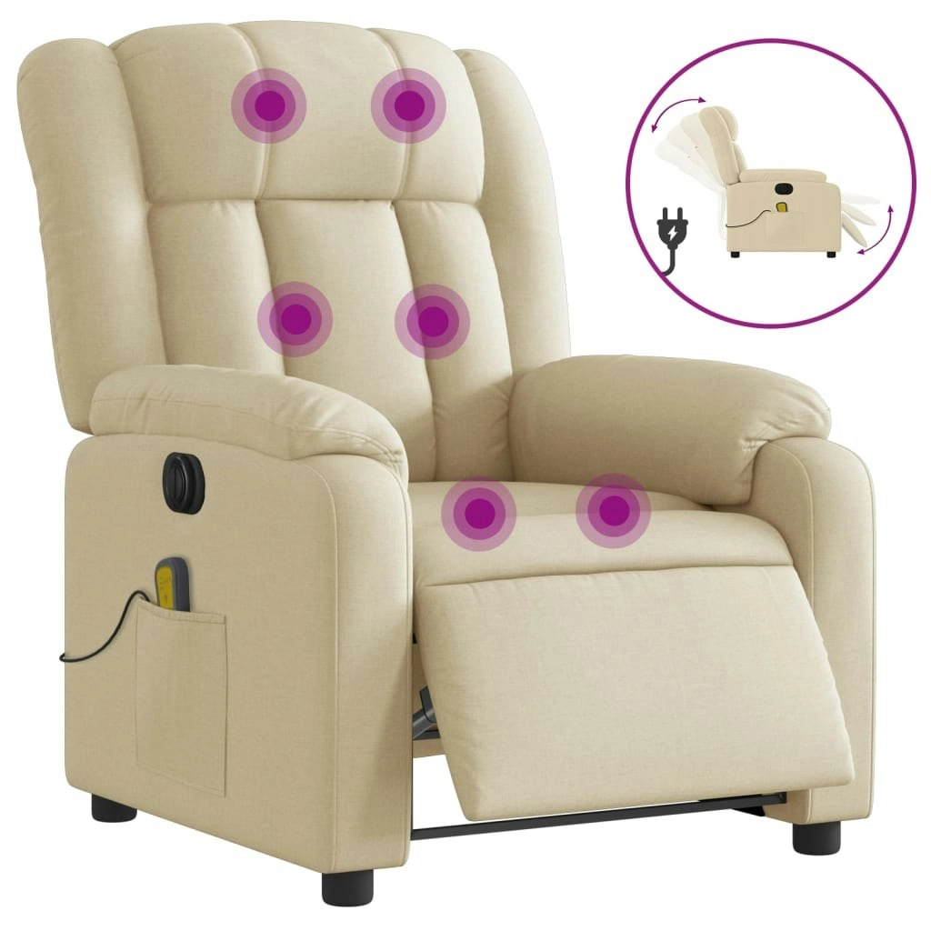 Electric Massage Recliner Chair Cream Fabric 3205787