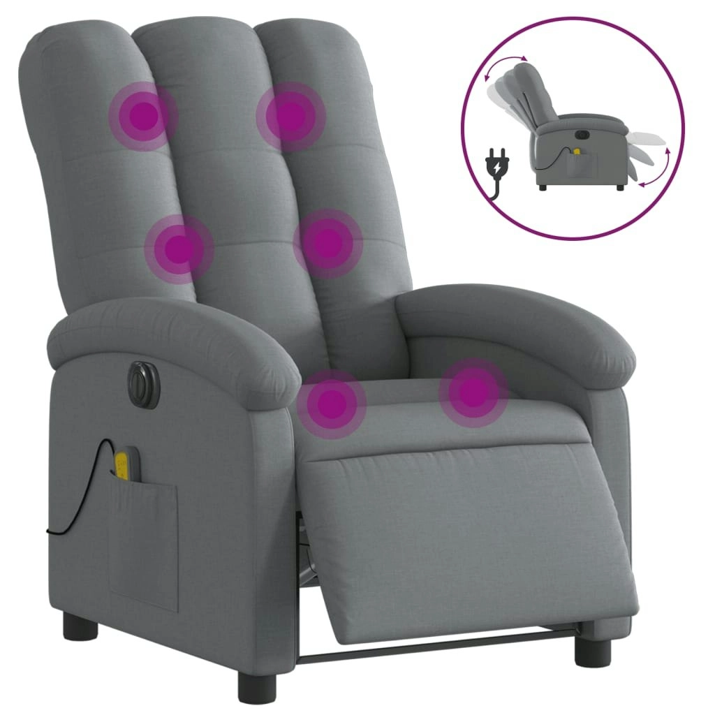 Electric Massage Recliner Chair Dark Grey Fabric 3205393