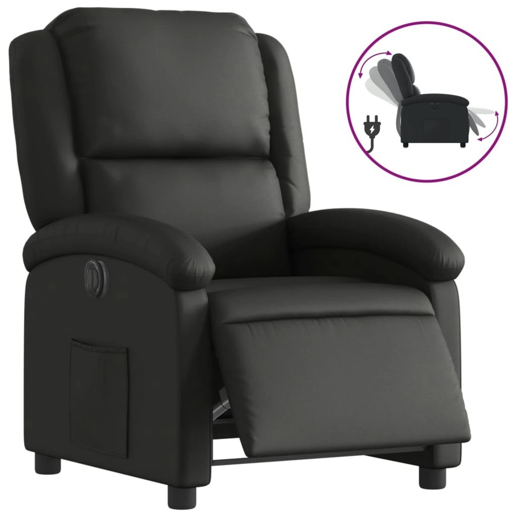 Electric Recliner Chair Black Real Leather 3205474