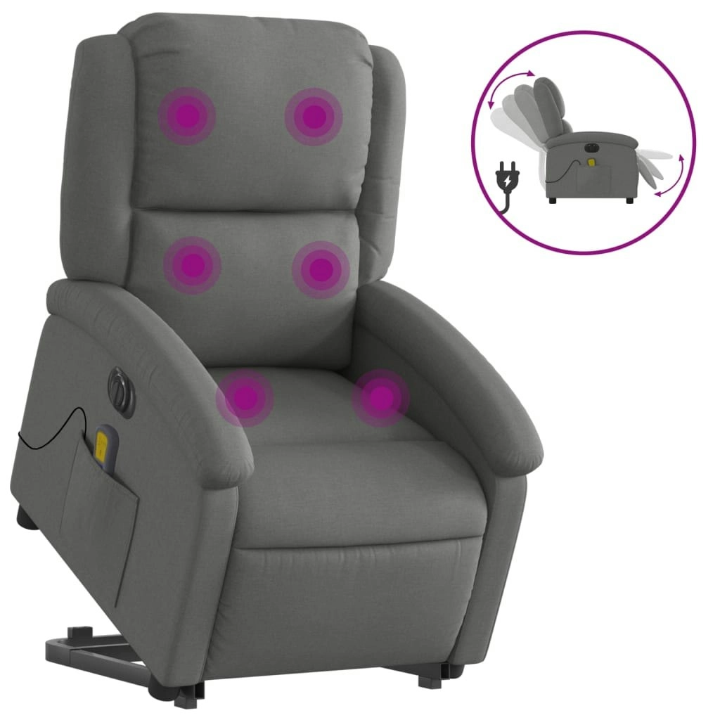 Electric Stand up Massage Recliner Chair Dark Grey Fabric 3205441