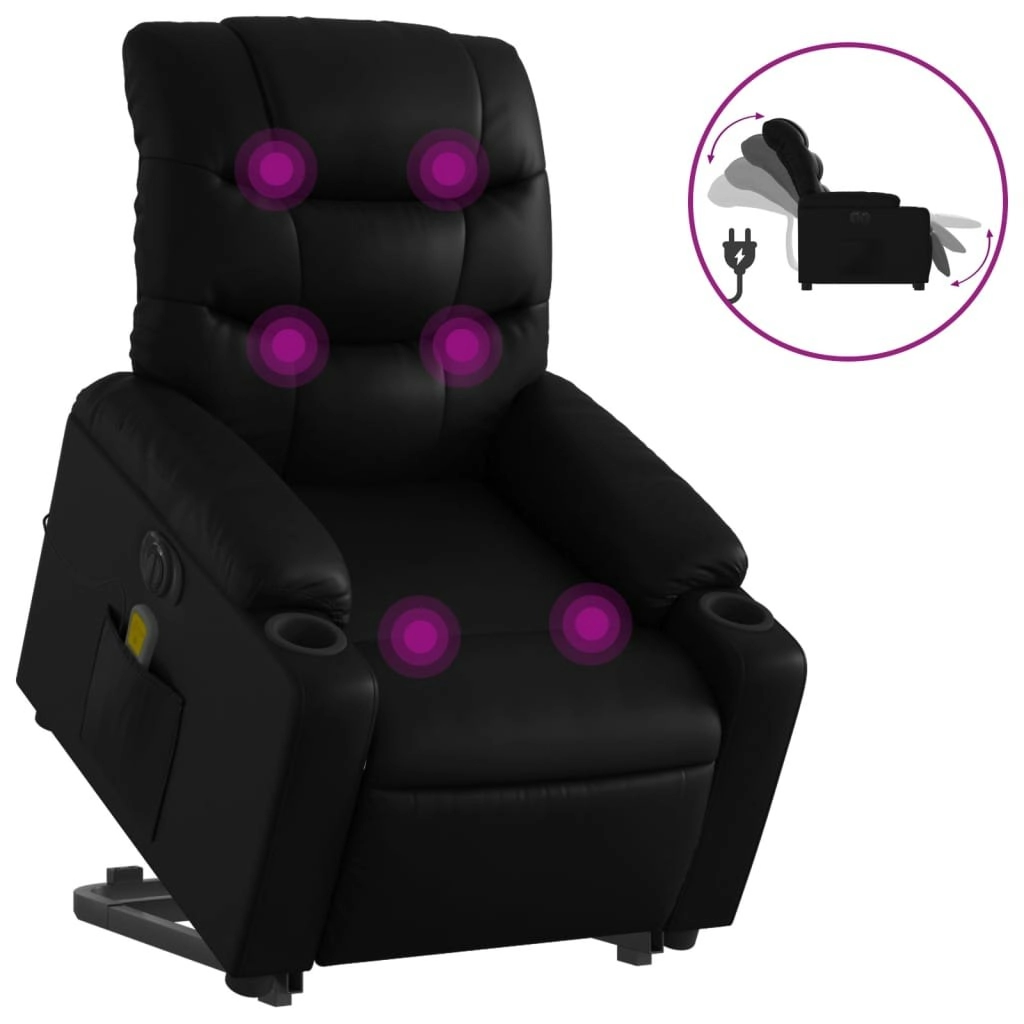 Electric Stand up Massage Recliner Chair Black Faux Leather 3206850