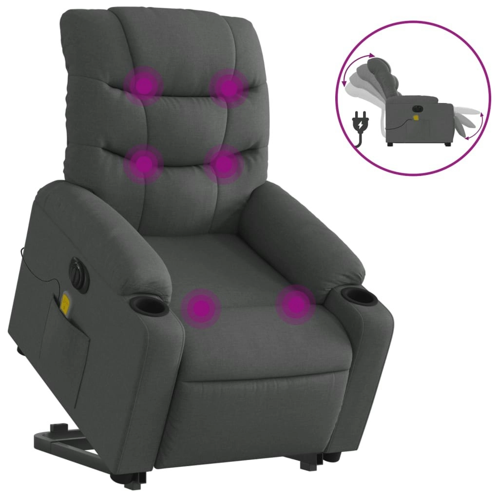 Electric Stand up Massage Recliner Chair Dark Grey Fabric 3206861