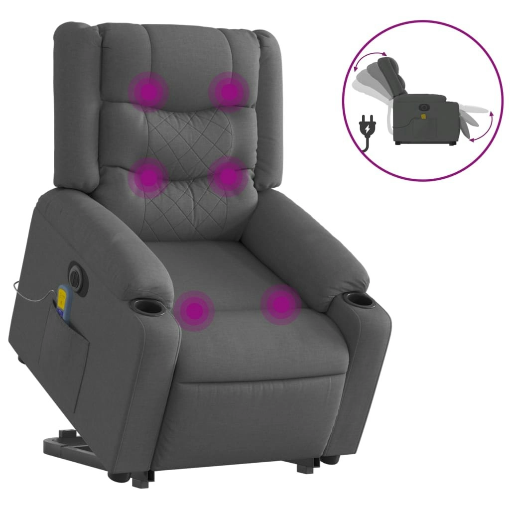 Electric Stand up Massage Recliner Chair Dark Grey Fabric 3206845