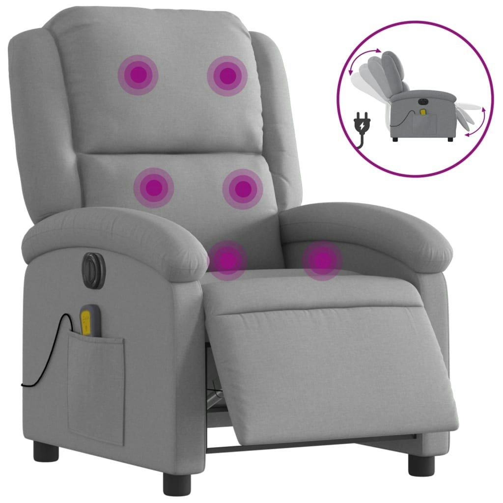 Electric Massage Recliner Chair Light Grey Fabric 3205424