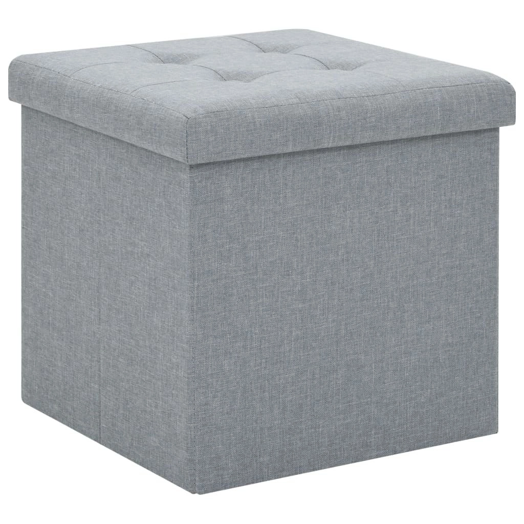 Folding Storage Stool Light Grey Faux Linen 247078