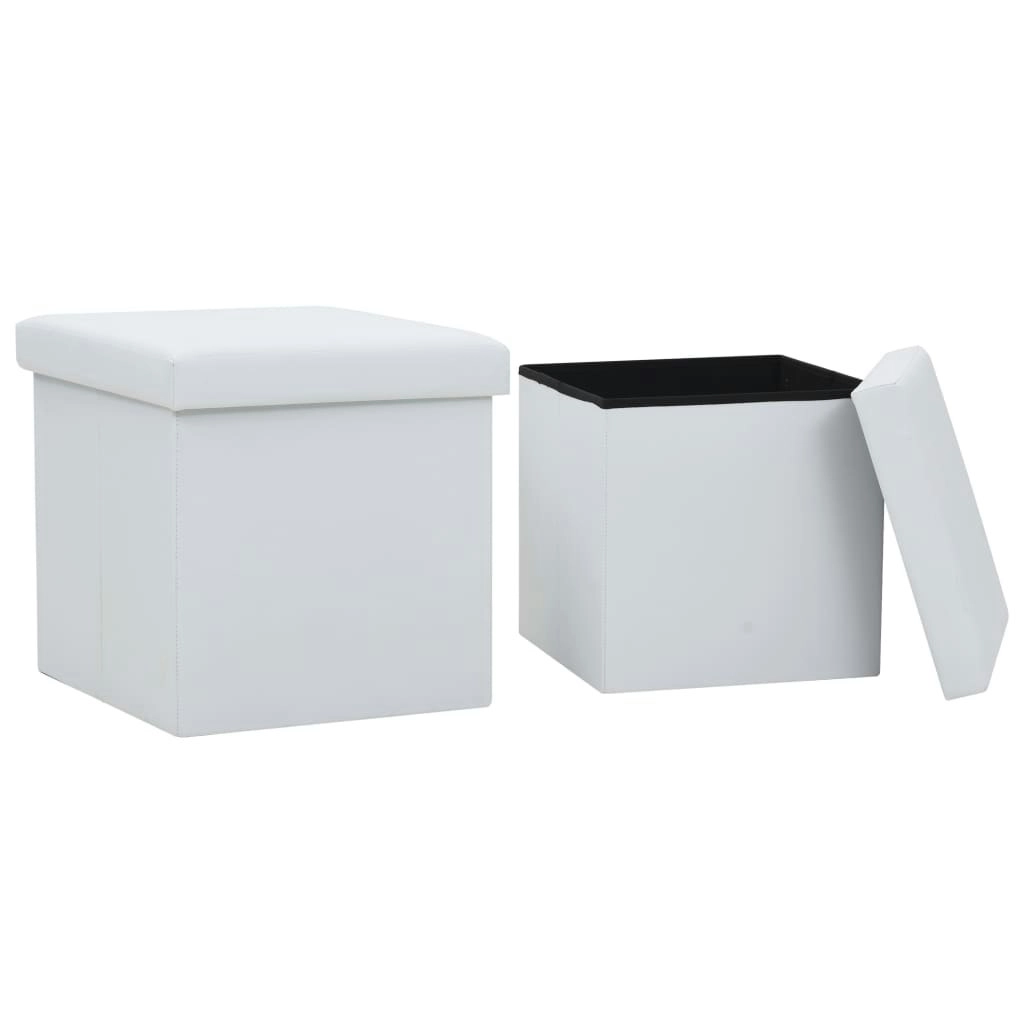 Folding Storage Stools 2 pcs White Faux Leather 247084