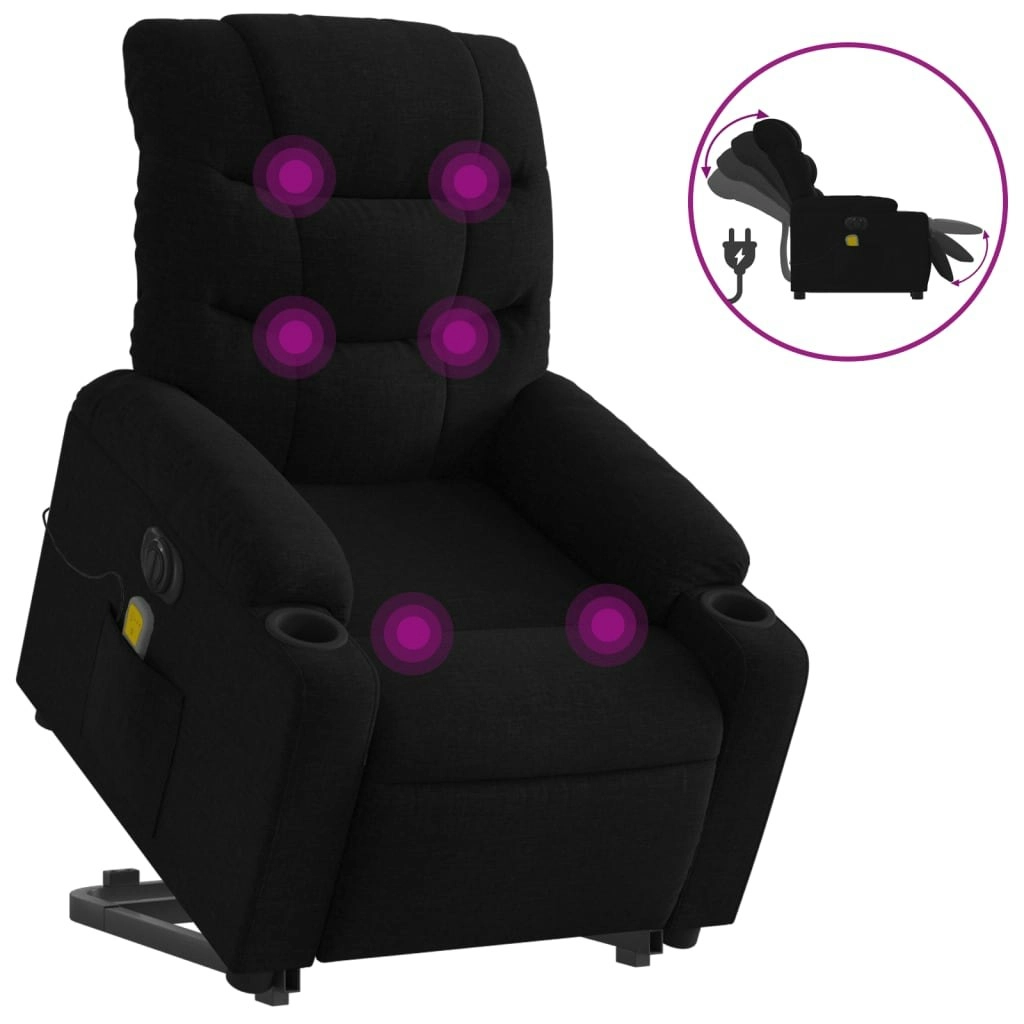 Electric Stand up Massage Recliner Chair Black Fabric 3206862